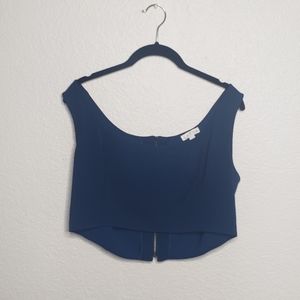 Leith Teal Blue Zippered Crop Tank Large